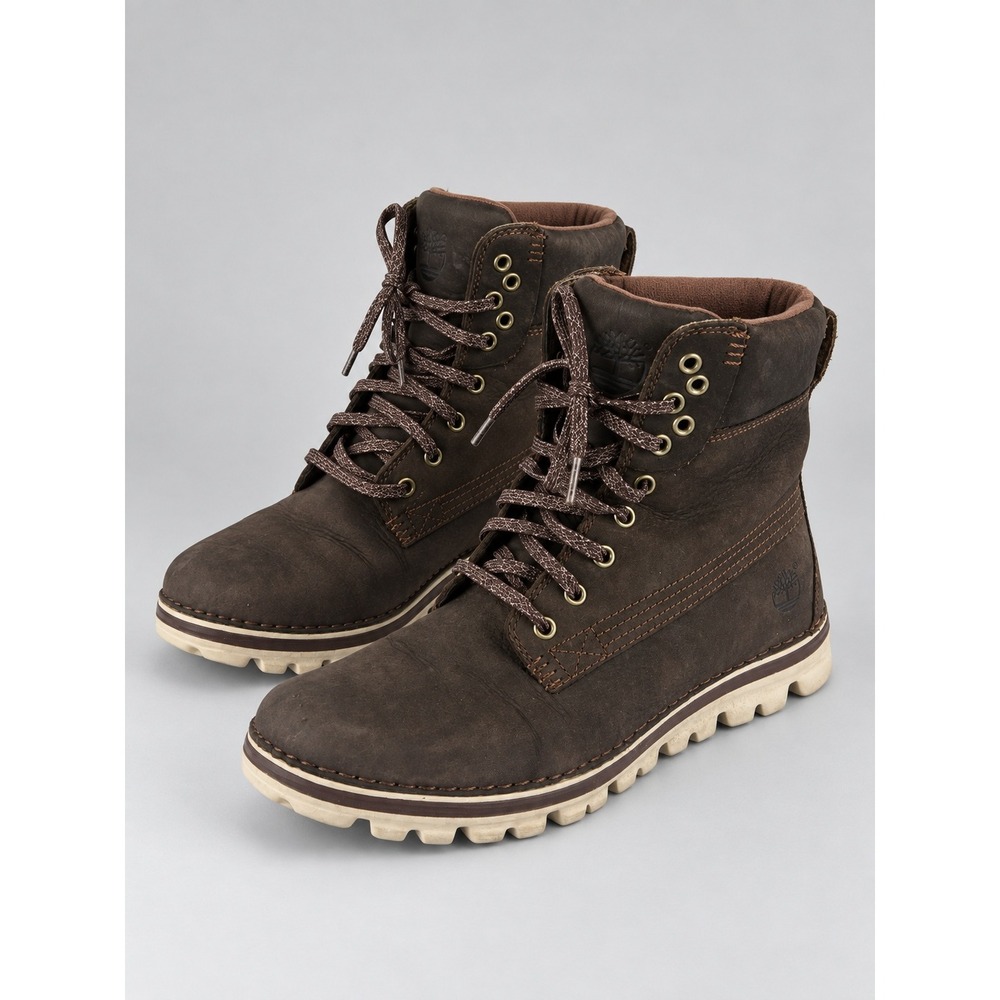 Timberland Boots Women 8.5 Brown Nubuck Leather Lace Up Lug Sole Ankle Casual